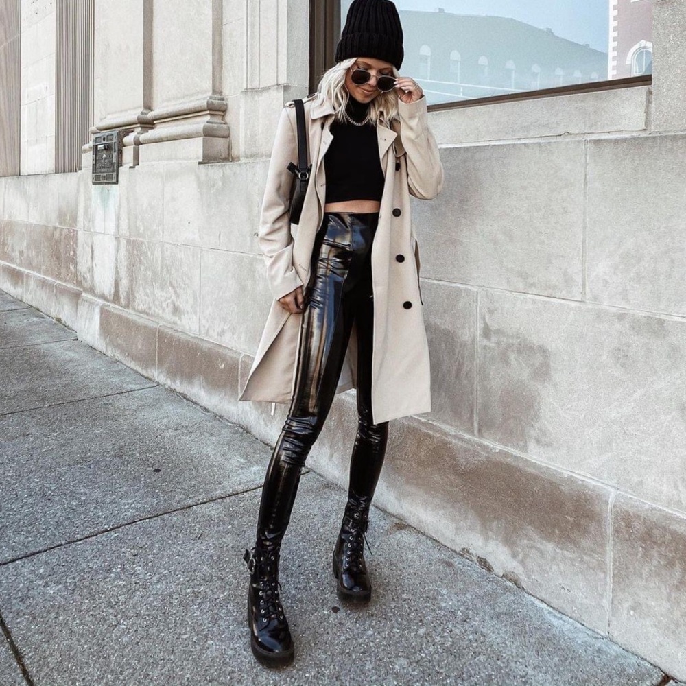 SPANX Black High-Shine Faux Leather Leggings